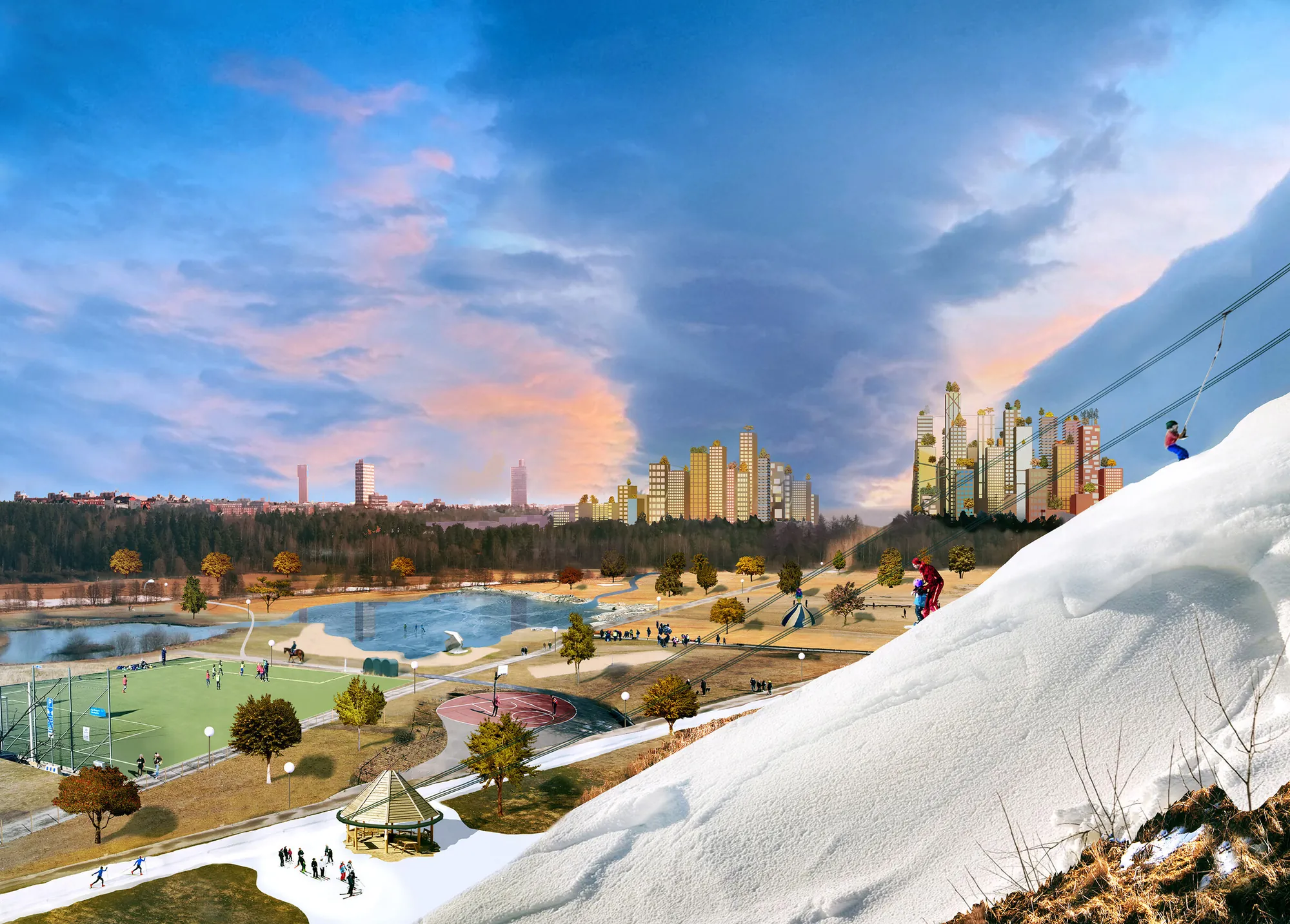 The district seen from the ski slope at Granholmstoppen