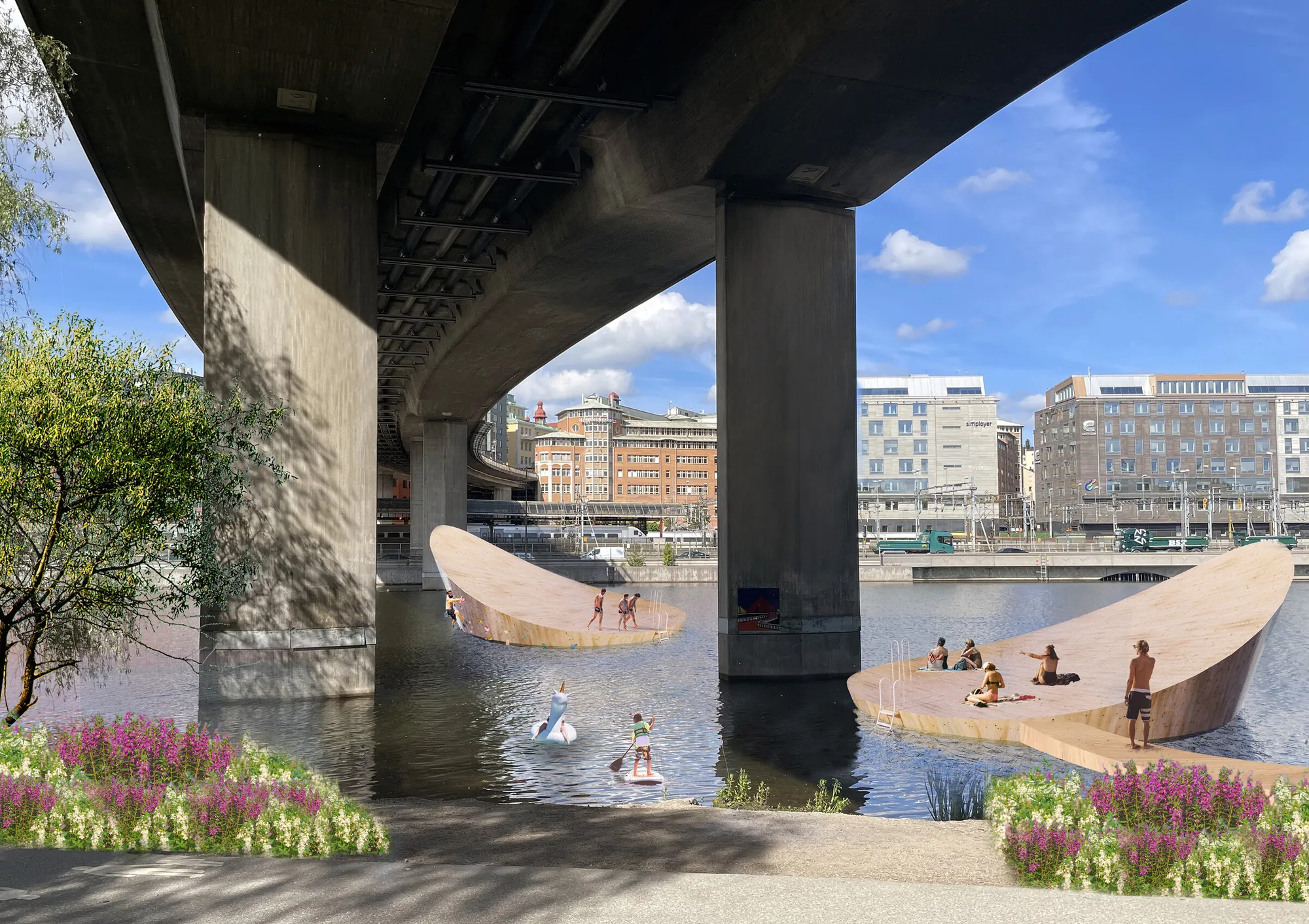 Swimming rafts on eastern Kungsholmen