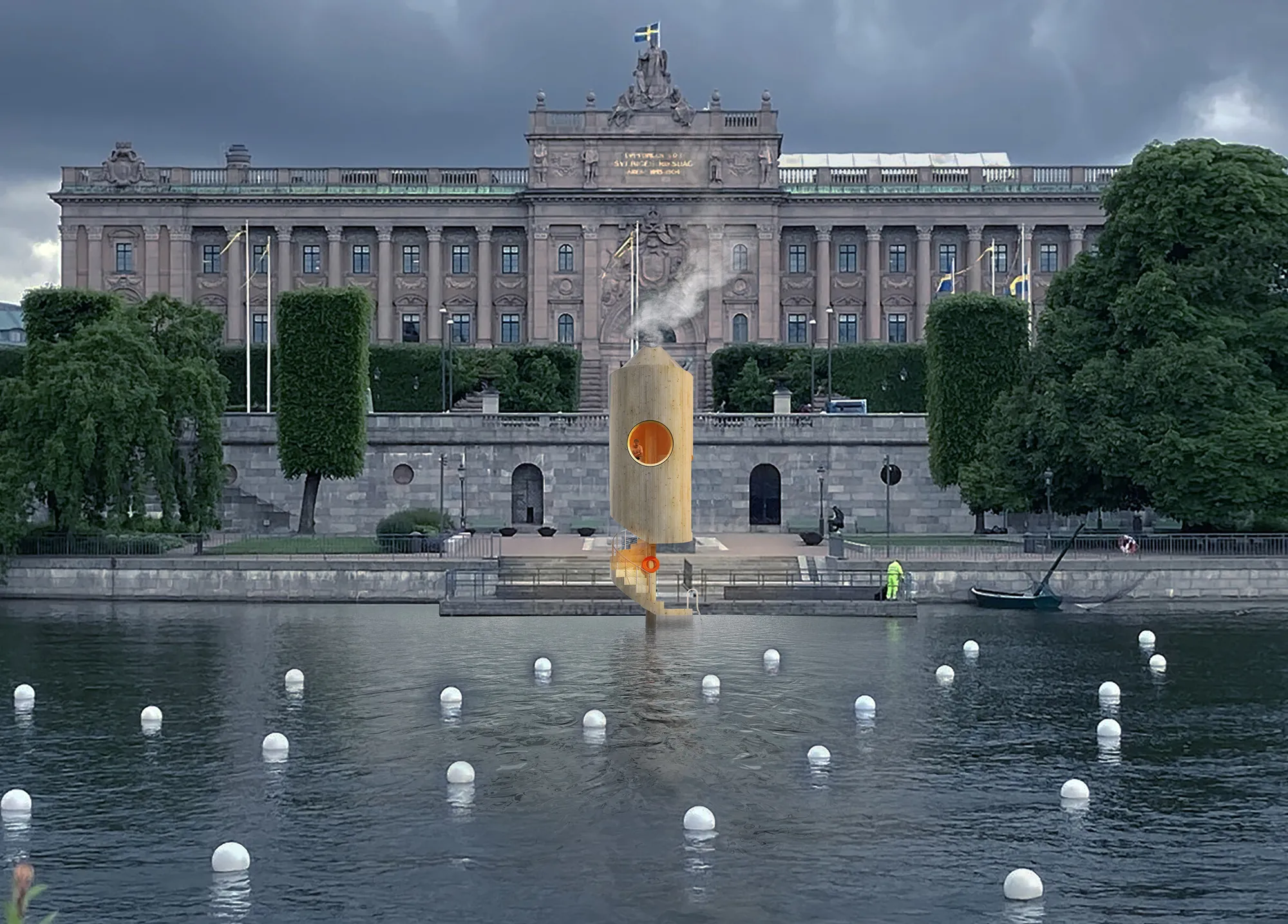 Sauna outside the Swedish Parliament